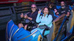 Gloria & Emilio Estefan ride Guardians of the Galaxy: Cosmic Rewind at EPCOT