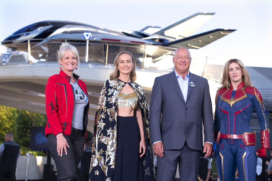 Disney CEO Bob Chapek, Disneyland Paris President Natacha Rafalski and “Captain Marvel” star, Brie Larson 