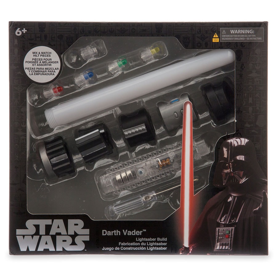 Lightsaber toy build kit — complete with mix-and-match hilt pieces and a light-up feature
