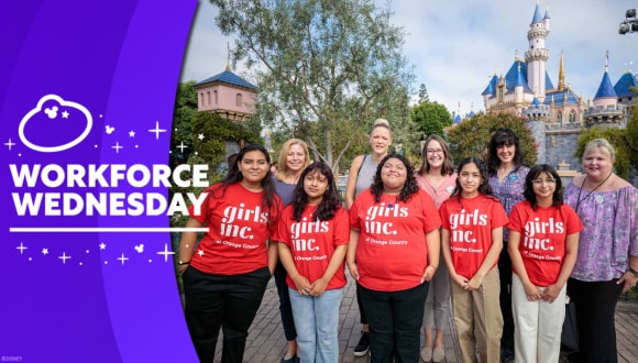 Disneyland Resort Cast stand with their mentees from Girls Inc. of Orange County