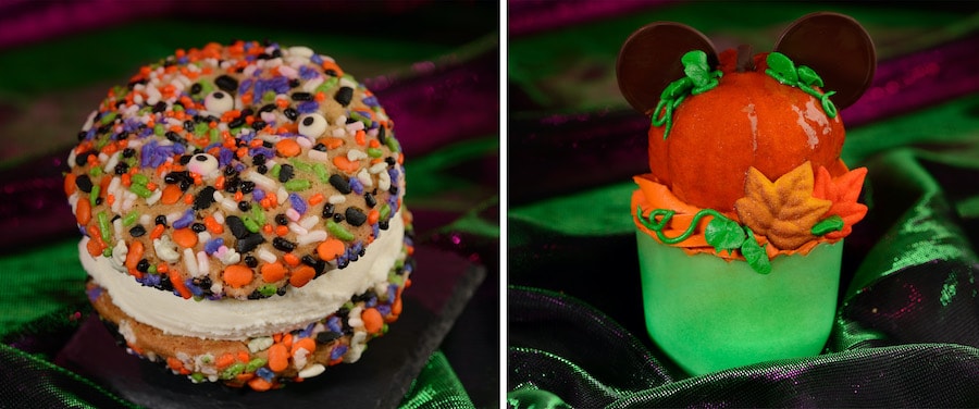 Monster Cookie Ice Cream Sandwich and Oh, My Gourd Cupcake WDW Foodie Guide Mickey's Not So Scary Halloween Party 2022