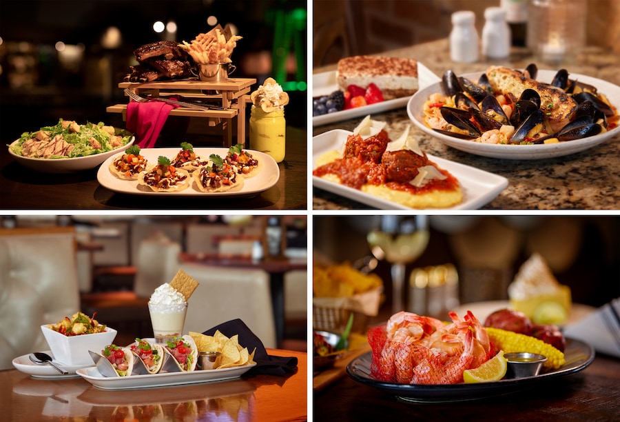 Collage of food offerings from Disney Springs
