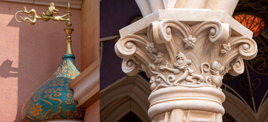 Photos of Jasmine details in architecture pieces in Hong Kong Disneyland