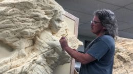 Principal Dimensional Designer, Jim Towler, sculpting the foam maquette of Moana for Journey of Water, Inspired by Moana attraction