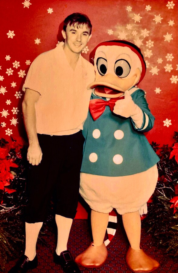 Paul Keane with Donald Duck at a Walt Disney World cast member appreciation event in 1996
