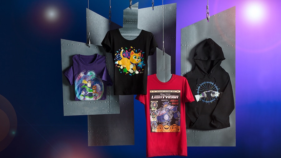 Various t-shirts and sweatshirts with Disney’s Frozen 2 and Disney and Pixar’s Lightyear