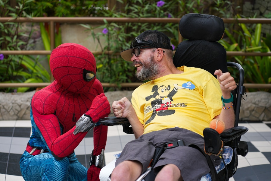Chris Parker with Spider-Man at Avengers Campus in Disneyland Resort