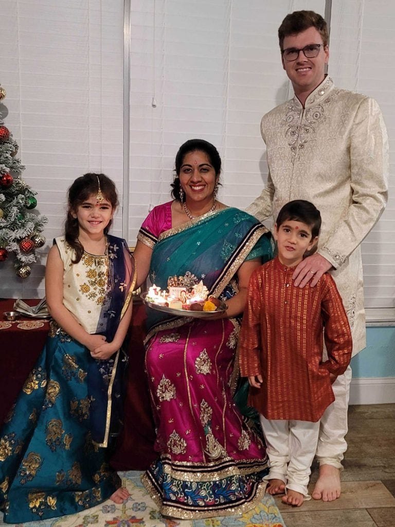 Disney cast member Sonal Schneider with her family during Diwali
