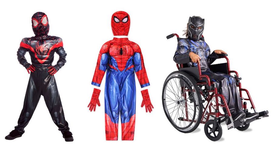 Spider-Man costume, Miles Morales Spider-Man costume, and Black Panther adaptive costume