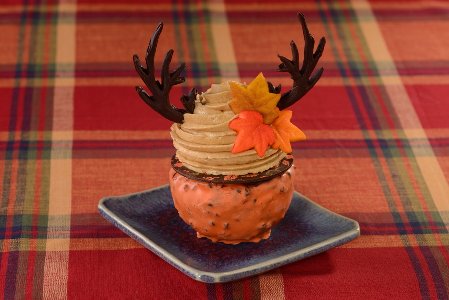 Photo of Pumpkin Moose Cake which is a Chocolate-dipped spice cake with milk chocolate pumpkin mousse and dark chocolate antlers