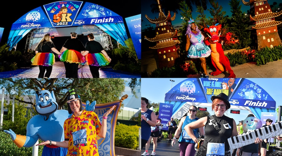 Runners with Disney Characters during the runDisney 2022 Disney Wine & Dine Half Marathon Weekend powered by Shokz! 