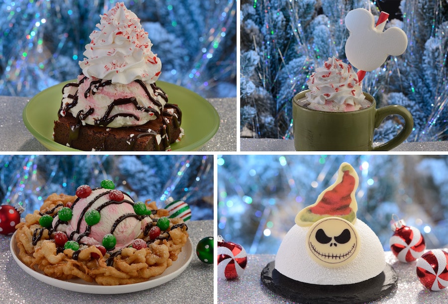 Collage of Plaza Ice Cream Parlor ice cream during Mickeys Very Merry Christmas Party