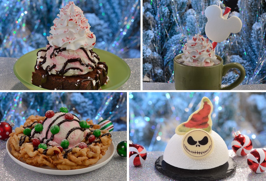 Collage of Plaza Ice Cream Parlor ice cream during Mickey’s Very Merry Christmas Party