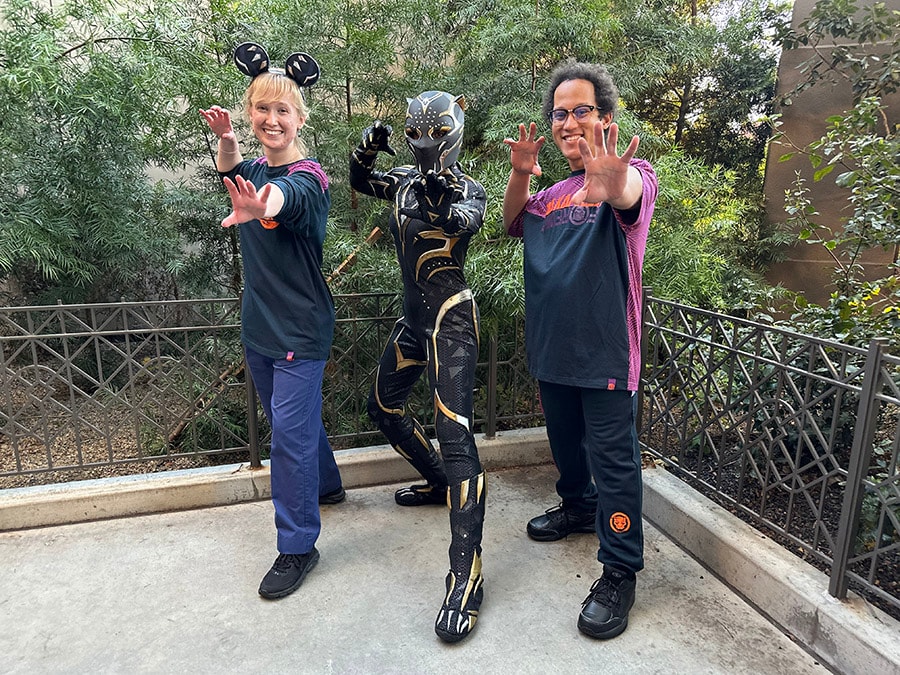 Disneyland Resort cast members Lorelei and Walker with the Black Panther