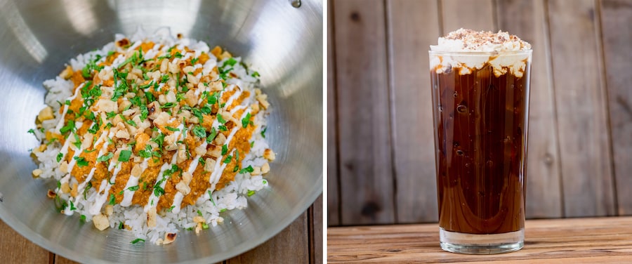 Chicken Tikka Masala and Churro Toffee Cold Brew Latte Cocktail from Festival of Holidays 2022 at Disneyland Resort