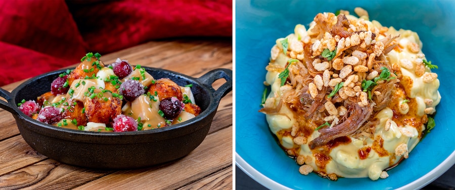 Turkey Poutine and Esquites Carnitas Mac & Cheese from the Festival of Holidays 2022 at Disneyland Resort