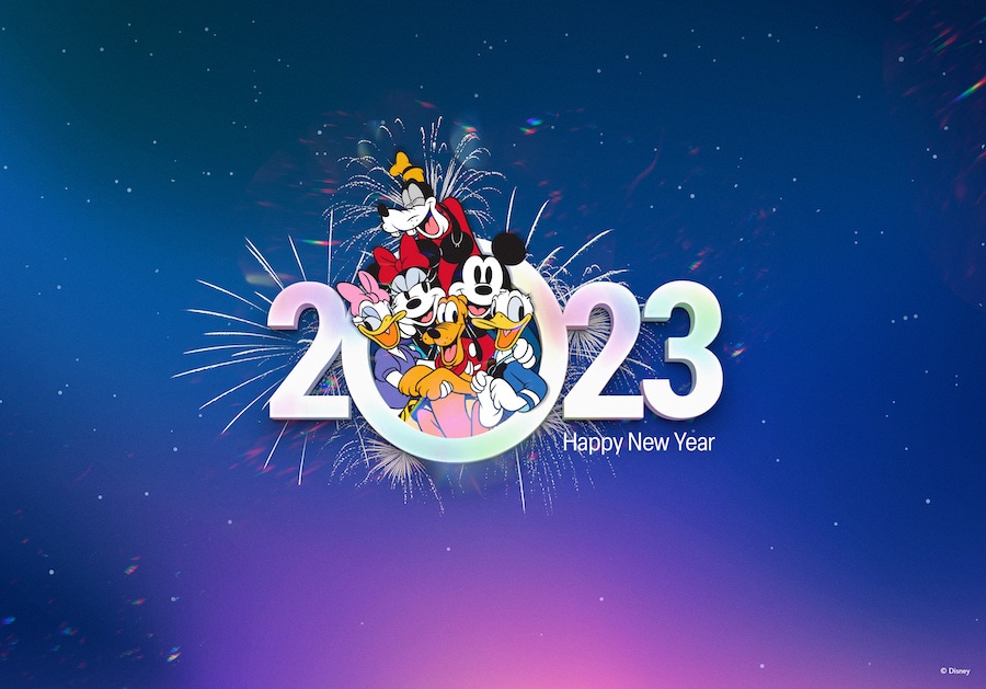 Disney New Year Wallpaper with Mickey, Minnie, Donald, Daisy, Goofy and Pluto