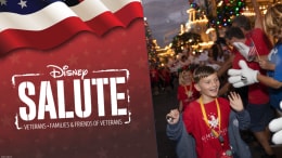 Disney SALUTE logo with guests and Disney VoluntEARS – along Main Street, U.S.A.