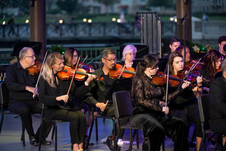 live orchestra on the AdventHealth Waterside Stage, located at Disney Springs