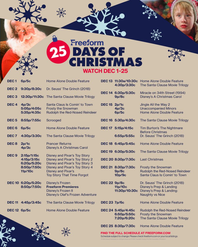 25 Days of Christmas Freeform movie schedule
