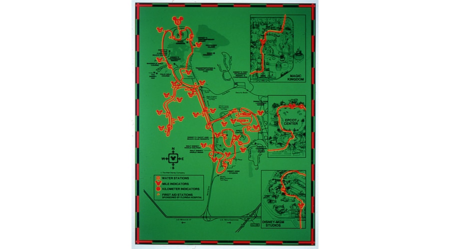 The original course map for the very first Walt Disney World Marathon in January 1994