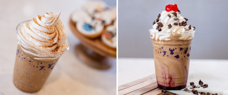 New Coffee Shop Coming to Disney's BoardWalk!  Cinnamon Bun Frozen Blended Coffee with Whipped Cream and Dark Cherry Mocha Frozen Blended Coffee and Whipped Cream 