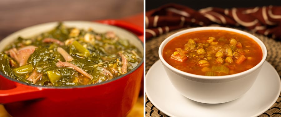 Braised Collard Greens with smoked bacon and Harira Soup