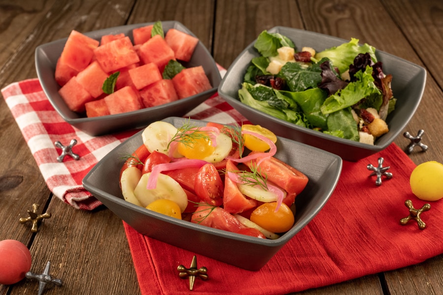 Tomato Salad, Rex’s Romaine and Kale Salad, Watermelon Salad