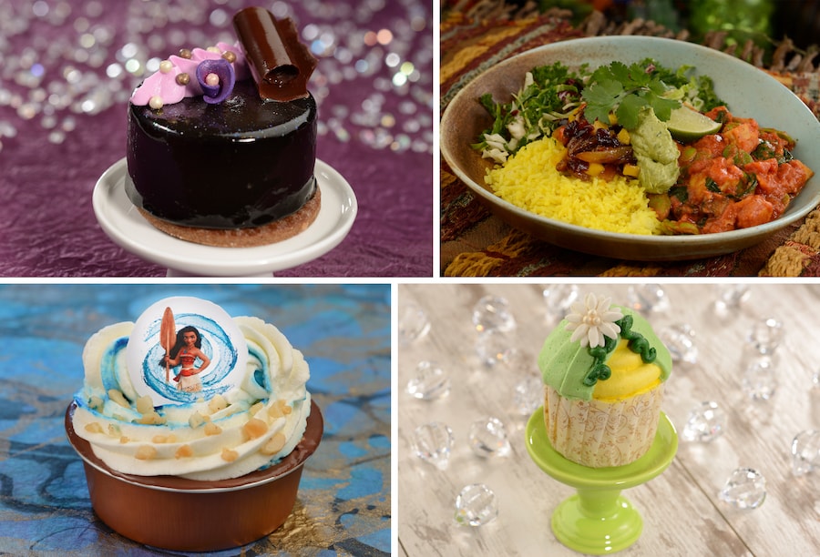Chocolate ‘Muse’ Cake, South African Vegetable Bowl, How Far I’ll Go Haupia Pie and Tiana Praline Cupcake WDW Food Guide Women's History Month 2023
