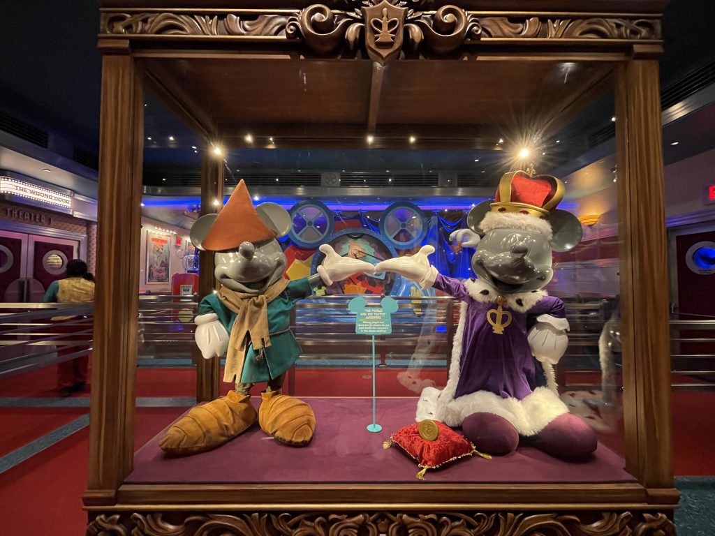 Mickey's Mouse costumes form The Prince and the Pauper located inside the queue for Mickey and Minnie's Runaway Railway at Disneyland Park located within Mickey's Toontown.