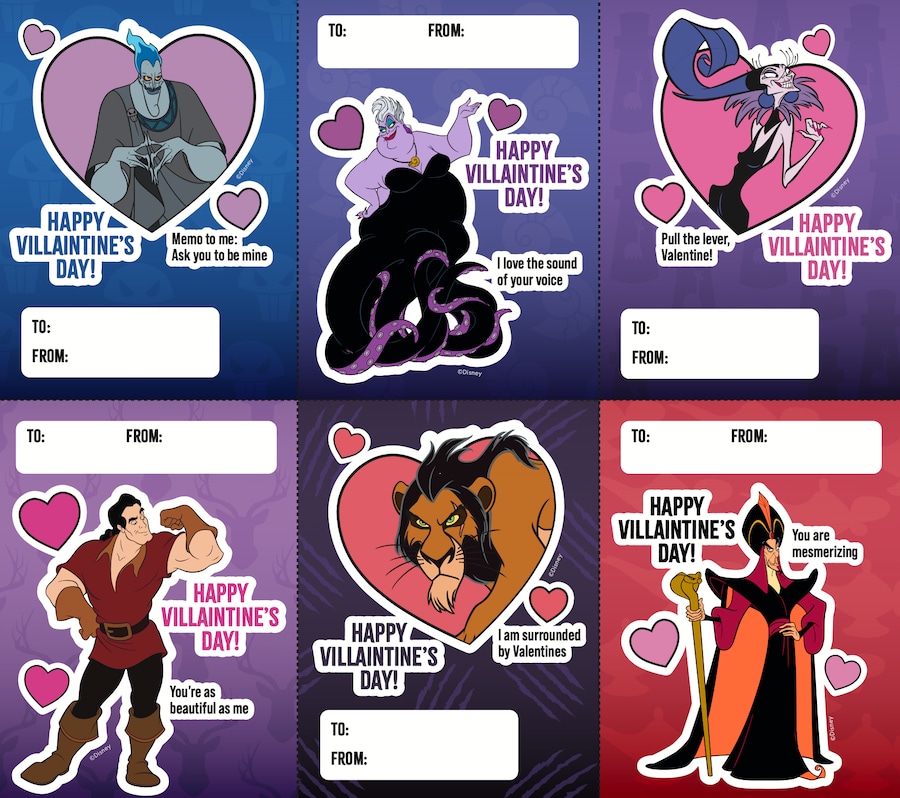 Disney villains Valentine's Day cards, Villaintine's Day cards