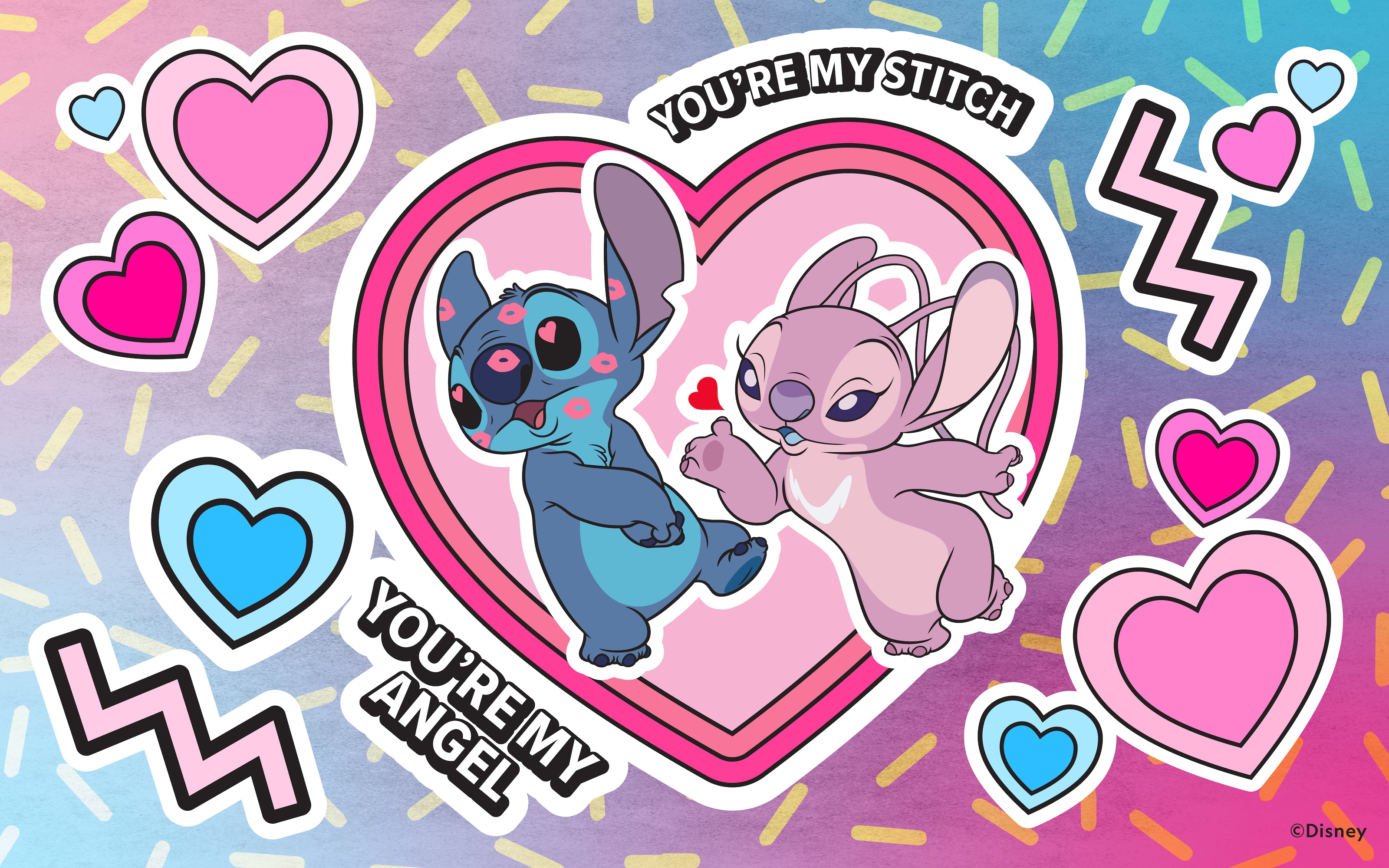 2023 Valentine's Day Stitch and Angel Wallpaper – Desktop/iPad