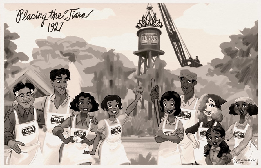 Tiana family photo in front of new Tiana's Foods water tower