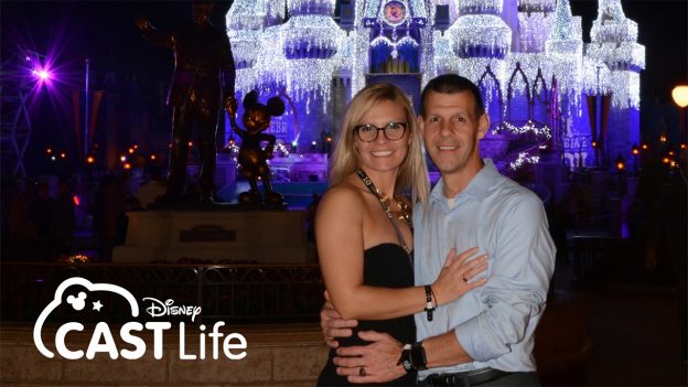 Heather and Chef Brian pose together in front of Cinderella Castle.