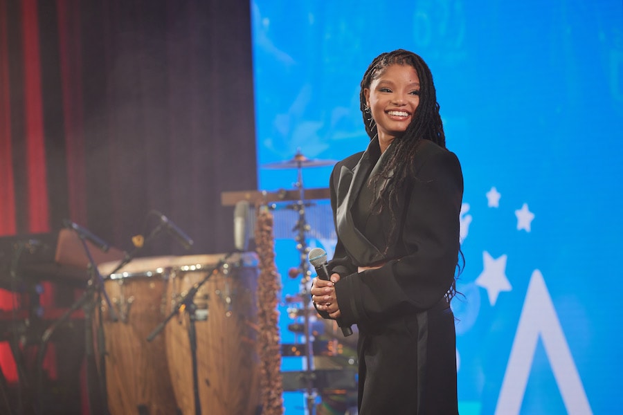 “Disney's The Little Mermaid” star and Disney Dreamers Academy celebrity ambassador Halle Bailey shares words of wisdom with the 2023 Disney Dreamers Academy class during the commencement ceremony at Walt Disney World Resort