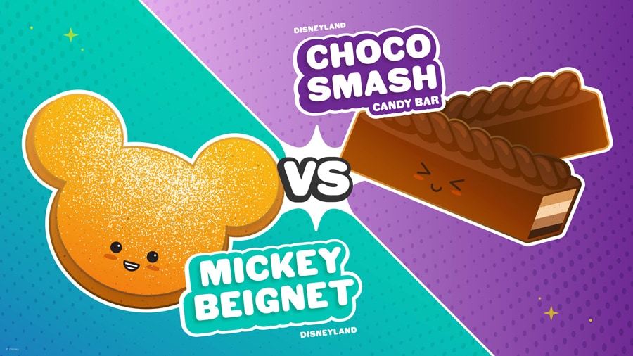 Disneyland Mickey Beignet vs. Disney California Adventure CHOCO SMASH Candy Bar 