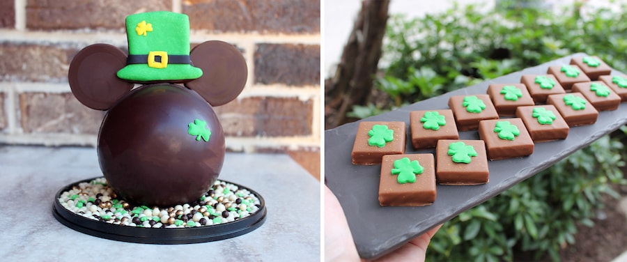 The New Disney Foodie Guide to St. Patrick’s Day 2023  St. Patrick 's Day Mickey Piñata and Milk Chocolate Irish Cream Ganache Squares from The Ganachery