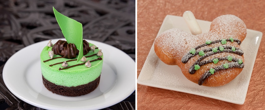 Mint Chocolate Chip Cheesecake from Sassagoula Floatworks and Food Factory and Mickey Shamrock Beignet from Scat Cats Club Café