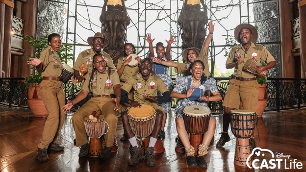 Cultural Representatives at Disney's Animal Kingdom Lodge playing the djembe