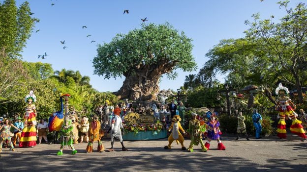 Disney's Animal Kingdom 25th Anniversary Celebration with Cast Members and Characters in front of the Tree of Life on Earth Day April 22, 2023