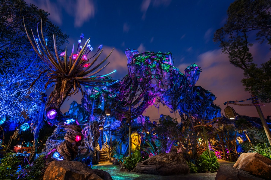 Glowing plants and floating mountains inside Pandora - World of Avatar in Disney's Animal Kingdom at Disney World