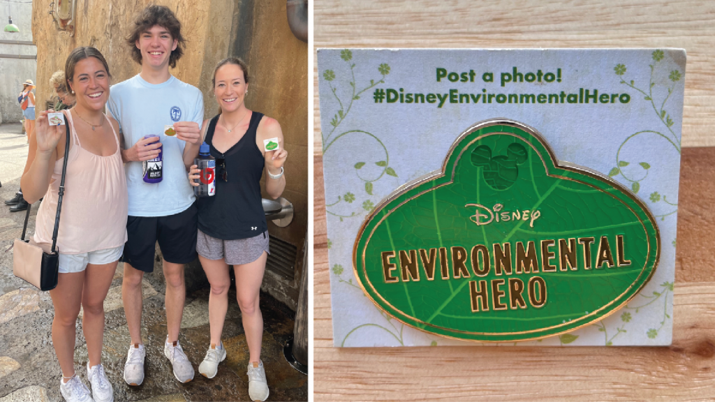 Guests with Disney Environmental Hero pin