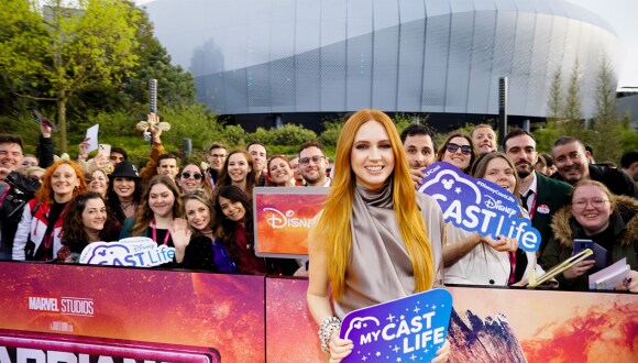 Karen Gillan (Nebula) stops for a unique Disney Cast Life Moment with cast members