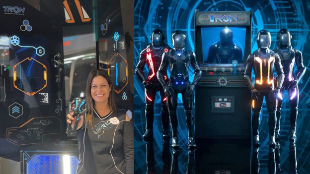 Amanda pictured with the Tron-inspired merchandise she helped design.
