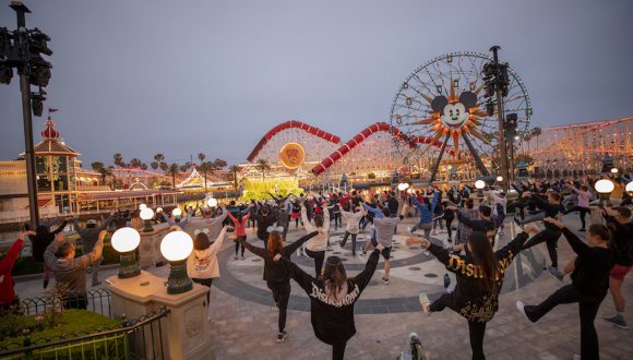 Cast practice Tai Chi in Pixar Pier