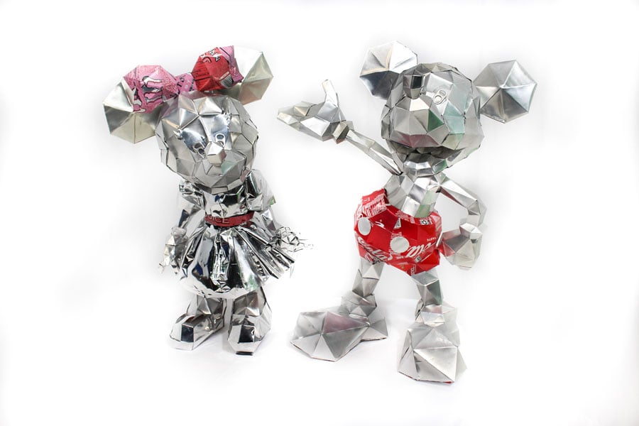 Statues of Minnie and Mickey Mouse made from recycled aluminum