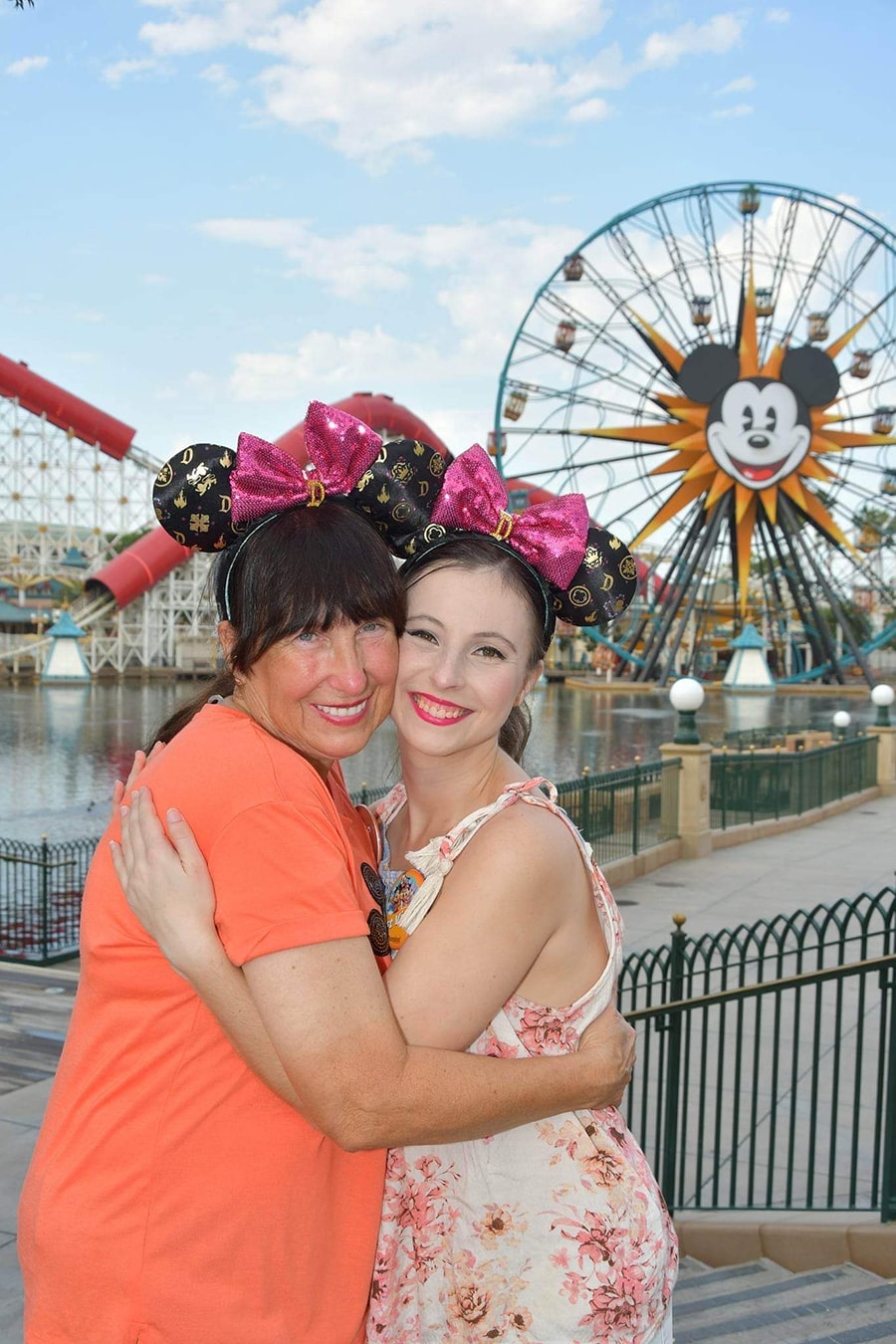 Rebecca and Sharlene smile together at Disney California Adventure.