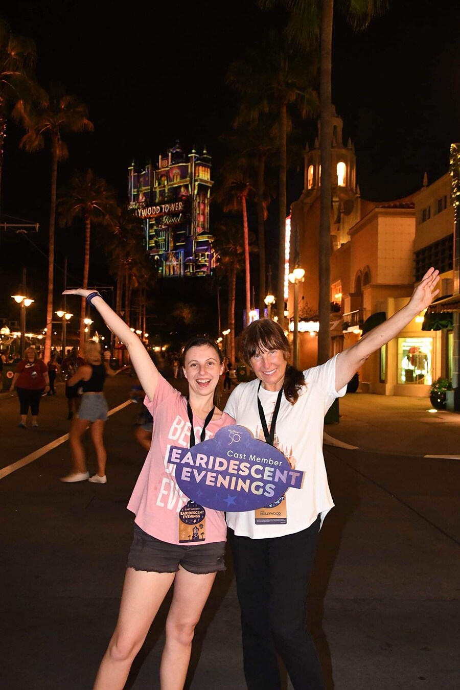 Rebecca and Sharlene pose at a cast member event at Disney's Hollywood Studios.