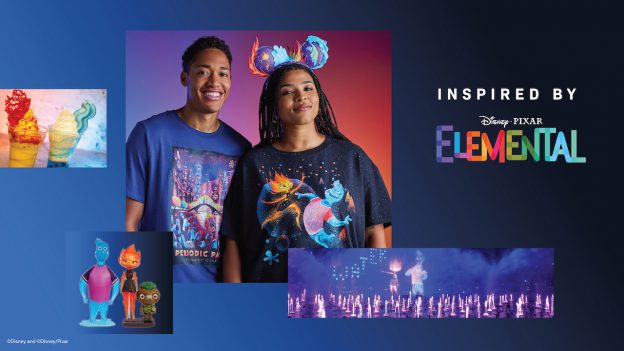 "Elemental" movie merchandise and Disney Parks experiences