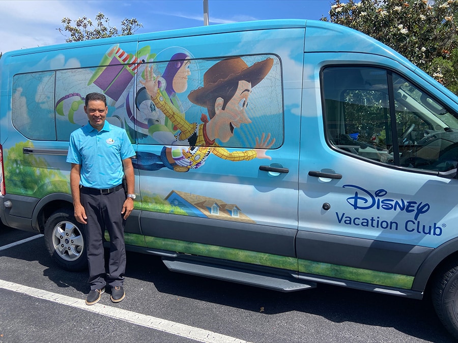 Jose with Toy Story Disney Vacation Club van